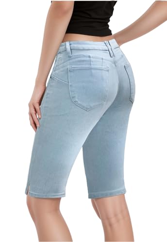 Hybrid & Company Womens Ultra Comfy Butt Lift Stretch Bermuda City Shorts with Pockets B37377X Light WASH 20