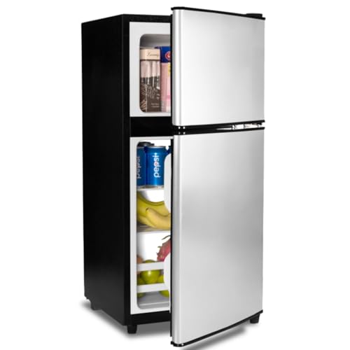 Compact Fridge Mini Refrigerator with Freezer, 3.2 Cu Ft 2 Doors Refrigerators, Low noise, Energy-efficient, for Apartment, Dorm, Kitchens, Office and Bedroom, Silver