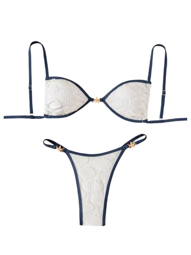 Bikini deux pièces texturé string thong métallique star fish chic