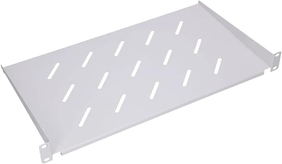 Extralnik 19 Zoll Fachboden 1HE 300 mm Tiefe – Stabiler Rackboden für Netzwerkschrank, perforiert, 20 kg Tragkraft, kompatibel mit 19" Serverschränken ab 450 mm Schranktiefe, inkl. Montageset, grau