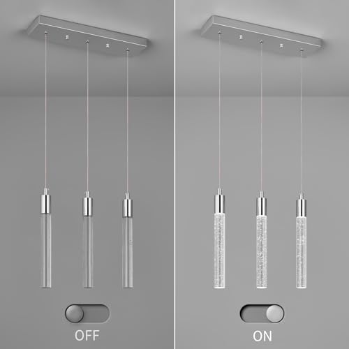 Image of Kitchen Island Lighting Modern Light Fixture Kitchen Island Pendant Light Dimmable LED Chrome Mini Pendant Lighting Dinning Room Living Room Chrome Pendant Lights(3-Light)