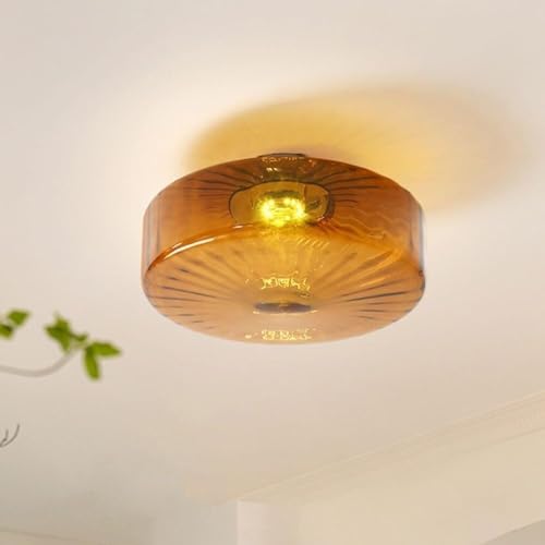 Plafonnier en verre ambré et finitions chromées au style ferme moderne