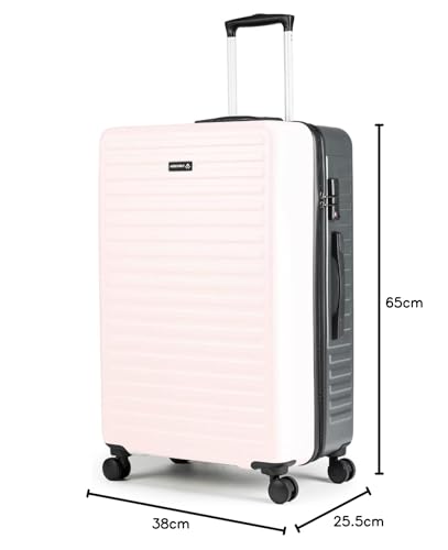 Image of THE ASSEMBLY Hard-Sided Unbreakable Polycarbonate Medium Checkin Carry-On Luggagebag With Spinner Wheels For Travel - Ivory Grey (24 Inches, 60L)