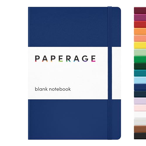 Image of PAPERAGE Blank Journal Notebook, (Royal Blue), 160 Pages, Medium 5.6 in x 8 in - 100 GSM Thick Paper - Hardcover Journaling Notebook for Work, School, Note Taking or Sketching