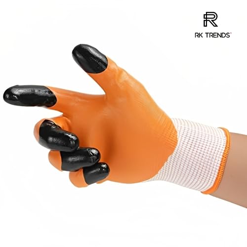 Image of Nitrile Coated Safety Gloves, Heavy Duty, Multipurpose (Pack of 48 Pairs, Orange - Black)