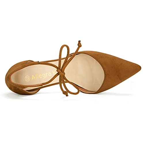 Allegra K Women Ankle Tie Chunky Heel Pointed Toe Dress Brown Pumps 9 M US4