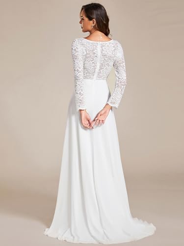 Ever-Pretty Women’s Fall Long Sleeve Lace V Neck Wedding Dress with Train Bridal Gown 01925-PH2