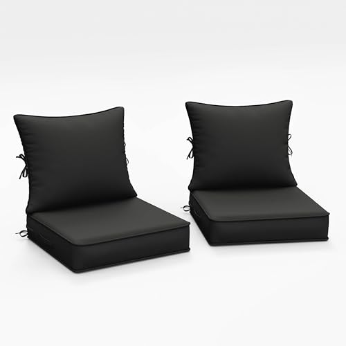 Snubbull 2 Pieces Outdoor Patio Chair Cushions Set 22 L X 22 W X 4 H Waterproof & Fade Resistant Deep Seat and Back Cushions with Removable Covers Outdoor Seat Cushion Set for Chairs and Sofas