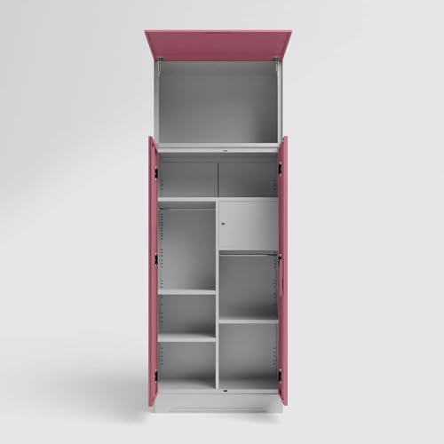 Image of Godrej Interio Almirah Slimline 2-Door Steel Almirah, Cupboard for Clothes (Royal Ivory and Dusty Rose), 1-Year Warranty, 1 Locker, 4 Shelves, Over Head Unit