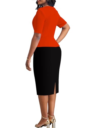 DinyIn Women's Summer Church Dress Elegant Short Sleeve Wear to Work Business Outfits Bodycon Party Pencil Midi Dresses3