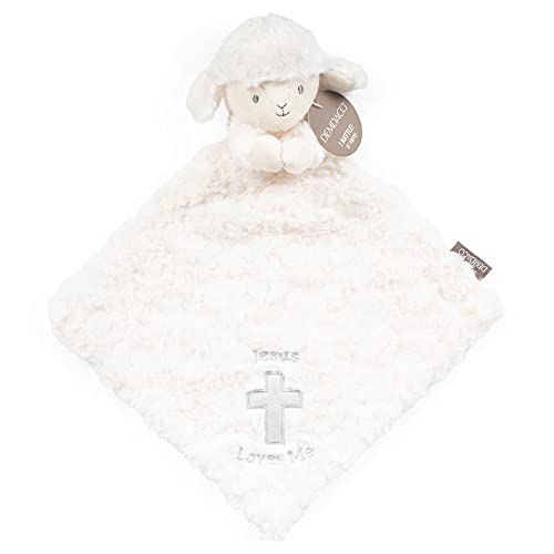 Image of DEMDACO Fuzzy White Lamb Loves Me Polyester Plush Children's Rattle Blankie