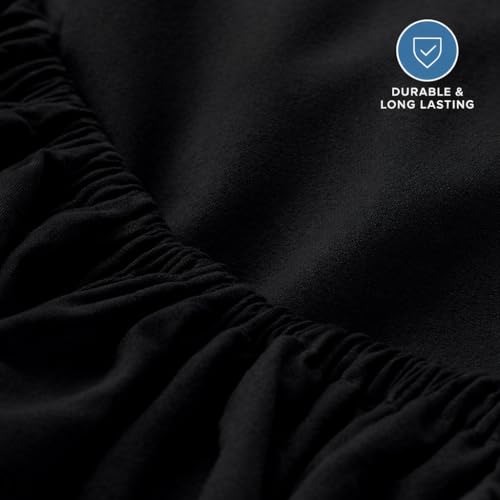 Image of 400 TC Cotton Elastic Fitted Bedsheet with 2 Pillow Covers for Single Bed 35 x 78 10 Inches Black Color Fitted Sheet