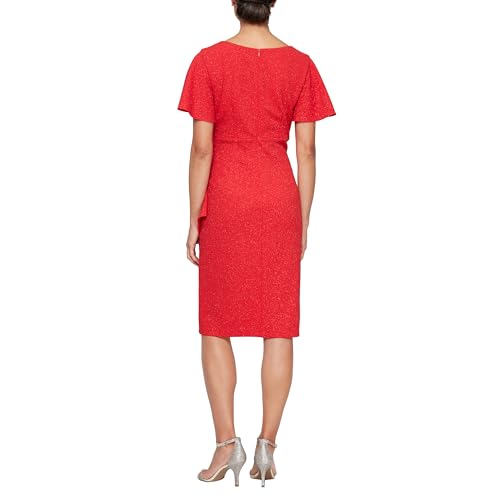 Image of S.L. Fashions Womens Midi V-Neck Sheath Cocktail Dress W /Flutter Sleeves, Wedding Guest (Petite and Regular Sizes)