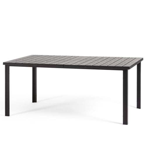 RATTATAN Thomas - rechteckiger Gartentisch 180x90 cm mit Stahlgestell und hochwertiger Platte aus Polyethylen in raffiniertem Holzdesign (Anthrazit, 180x90 cm)