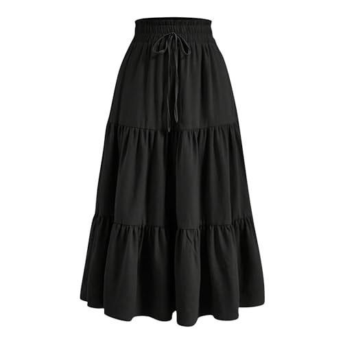 Skirts for Women Summer Flowy Tiered Elastic High Waisted Vacation Skirt A-Line Swing Long Floral Midi Skirts