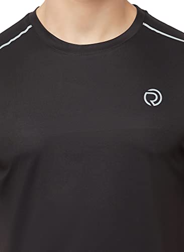 Image of TRUEREVO Mens Solid Half Sleeve Round Neck Sports T Shirt Polyester Fabric with Reflective Details for Gym Training Workout Running