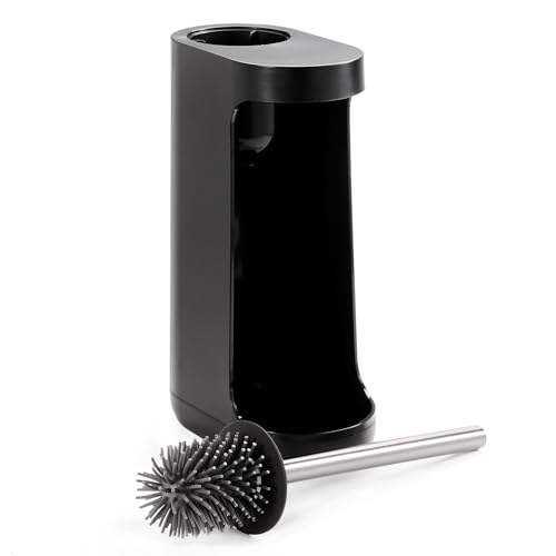 Image of iDesign Toilet Brush with Holder and Storage Compartment, Matte Black | For Bathroom, Shower