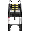 BOCOM 14.5 FT Aluminum Telescoping Ladder with Hooks, Lightweight Multi-Purpose Collapsible Extension with 2 Triangle Stabilizers, Heavy Duty 330 lbs Max Capacity for Home, RV, and Outdoor Work Black
