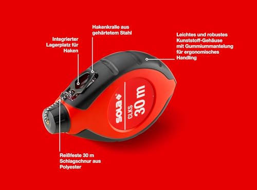 Sola Schlagschnur CLKS - 30m Markierschnur - schneller Schnureinzug durch 6:1 Getriebe - großes und robustes Kunststoffgehäuse - Schnippschnur mit gehärtetem Endhaken