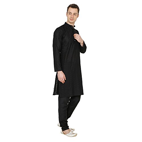Image of Royal Kurta Men's Lucknowi Chikan Embroidered 100% Cotton Comfortable Kurta Churidar Pyjama Set