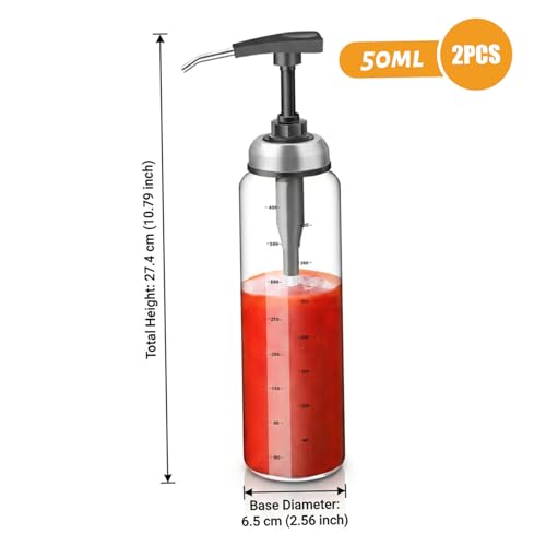 Botellas dispensadoras de sin goteo de vidrio pack de 2 dispensador de tomate y salsa de soja medidor 3