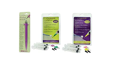 The Beadsmith CrystalFX Collection Combo–1 x Pickup Artist Tool–15 Glue Syringes for Thick & Medium Viscosity–Precision Tool & Adhesives for Crystals, Rhinestones, Flat Back Stones, Gems & Jewels