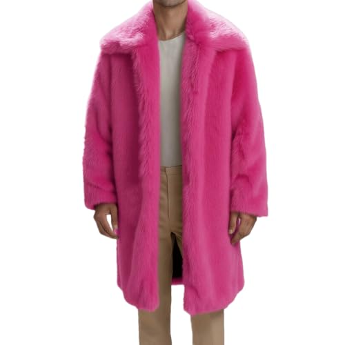 Image of Lisa Colly Men's Faux Fur Coat Winter Parka Overcoat | Men's Faux Fur Jacket, Winter Faux Fur Long Coat, Long Sleeve Fluffy Overcoat