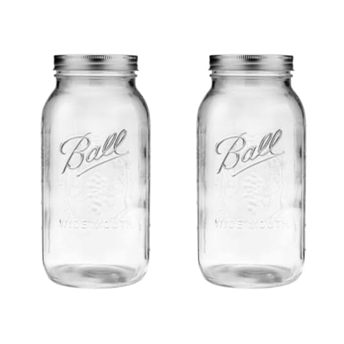 Ball Glass Mason Jar with Lids and Bands, Wide Mouth, 64 OZ (Pack of 2)