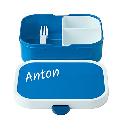 Anton & Sophie MEPAL Brotdose Campus mit Bento-Einsatz & Gabel ★ MIT Namen PERSONALISIERBAR ★ in 3 Fächer aufteilbar ★ für Schule, Kindergarten, Sport ★ Brotbox, Vesperbox (Blau (mit Namen)) Cover