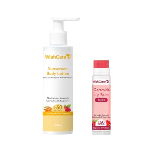WishCare SPF 50 Lip Balm for Dark Lips & Sunscreen Body Lotion For All Skin Type (5g+200ml)