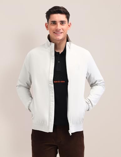 Image of U.S. POLO ASSN. Men's Grey Graphic Mock collar Long Sleeve Casual Polyester Regular Fit Jacket