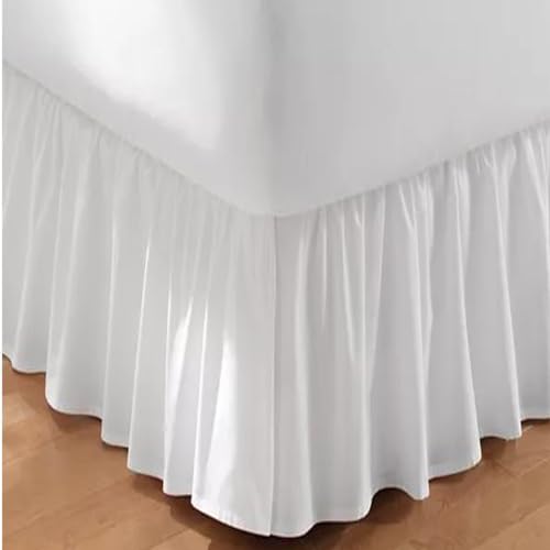 AKBLinenBedding - 3 Sided Split Corner Dust Ruffle Bed Skirt, White Solid 700 TC Egyptian Cotton, Drop - 17 inch (Queen - 60