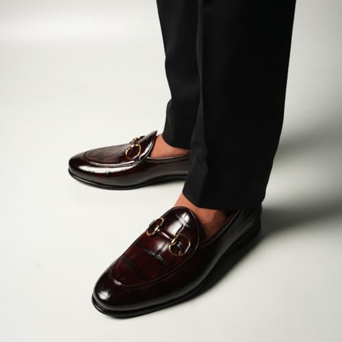 Image of Monkstory Horsebit Smart Croc-Effect Slip-Ons - Burgundy