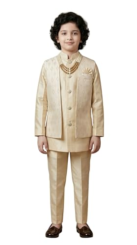 Image of AHHAAAA Kids Ethnic Cotton Silk Blend Sequin Print Indo-Western Sherwani Set for Boys 496MF