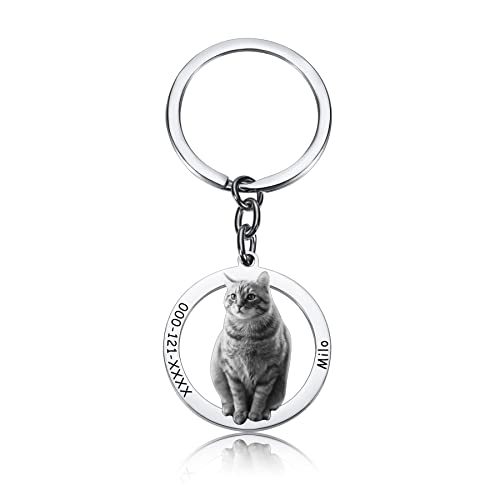 MeMeDIY Custom Keychain with Dog Tags/Cat Tags/Pet Tags ID, Heart-Shaped/Round-Shaped Pendant-Engraved Pictures/Text, Personalized Dog Tags Keychain for Pet Lovers(round, b&w)