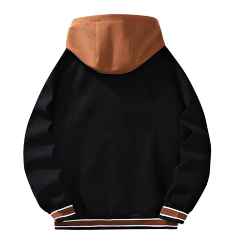 Betusline Mens Fake Two-Piece Hooded Baseball Bomber Jacket2