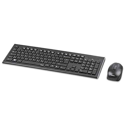 Hama Funk-Tastatur mit Maus Set (deutsches QWERTZ Tastenlayout, 12 Media-Tasten, kabellose optische Maus, 2,4 GHz, USB-Empfänger) Windows Keyboard Funkmaus-Tastatur-Set schwarz