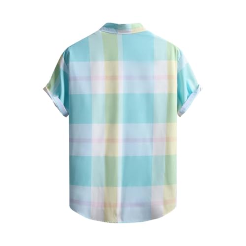 Plaid Shirt Men Summer Short Sleeve Button Down Shirts Vintage Lightweight Casual Collared T-Shirt Untucked Beach Outfit4