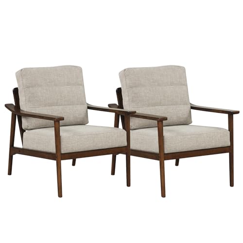 Sillón Moderno Tela Beige con Estructura Madera miniatura 1