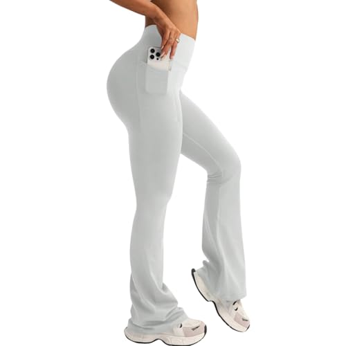 XDSP Pantalon de Yoga Boocut Femmes Taille Haute Opaque Bootcut Yoga Pants avec 2 Poches Contrôle du Ventre Bootcut Legging sans Couture Pantalon de Sport Fitness Gym Pilates Jogging Danse