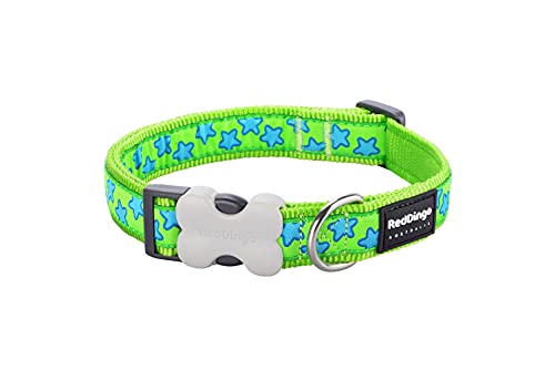 Red Dingo Lime Green With Blue Stars Dog Collar, Small/12Mm #TOP2