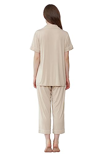 Image of Joyaria Capri Pajamas for Women Bamboo Viscsoe Cooling Button Front Set