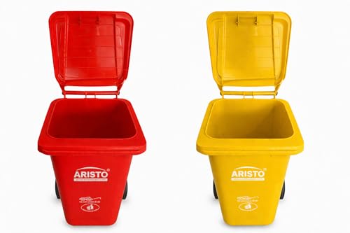 Image of ARISTO Wheel Garbage Dustbin 120 LTR - red /yellow Pack of 2