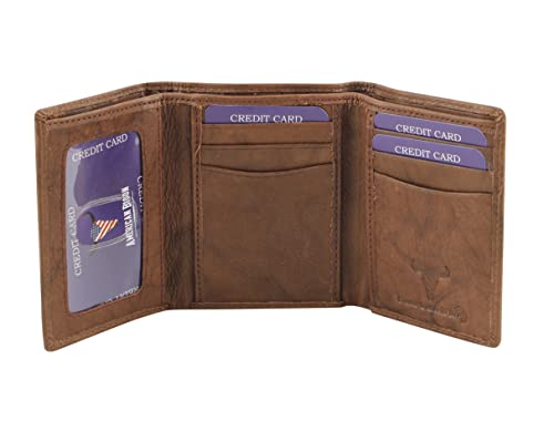 American Bison Trifold Classic Wallet for Men – RFID Blocking Cowhide Leather Wallet (Tan)4