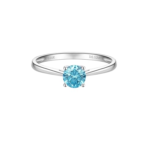 0.5 Carat IGI Certified Blue LAB Grown Diamond Engagement Rings in 14k White Gold Solitaire Anniversary Wedding Promise Rings Jewelry Gift for Women, VS1-VS2 Clarity, E-F Color