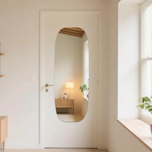 Image of iCAGY Acrylic Full Body Mirror - Self-Adhesive Shatterproof Wall Mirror, Ultra-Thin 0.06 inch Lightweight for Home Gym, Bedroom, Closet Door - Frameless Easy Install (2, Oval, 20 inch W x 57 inch L)