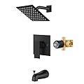 Airuida Shower Faucet Set with Tub Spout Bathtub Faucet Kit Shower Tub Faucet Set Complete Tub Shower Trim Kit with Solid Brass Rough-in Valve and 6 Inch Rainfall Square Showerhead Matte Black