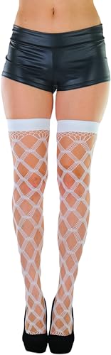 Image of ToBeInStyle Women's Plus Size Multi Fence Net Thigh Hi Stocking - Plus Size - White