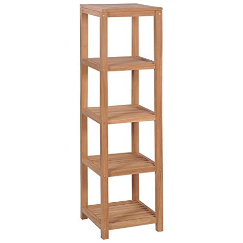 Qnhdfrt Bibliothèque en teck massif 42 x 42 x 165 cm pour salle de bain, salon, balcon, étagère sur pied massive avec 4 étagères, design moderne, robuste...