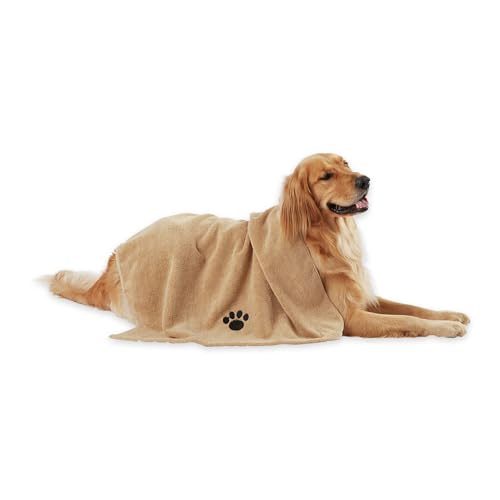 Image of Bone Dry Pet Grooming Towel Collection Absorbent Microfiber X-Large, 41x23.5 inch, Embroidered Taupe